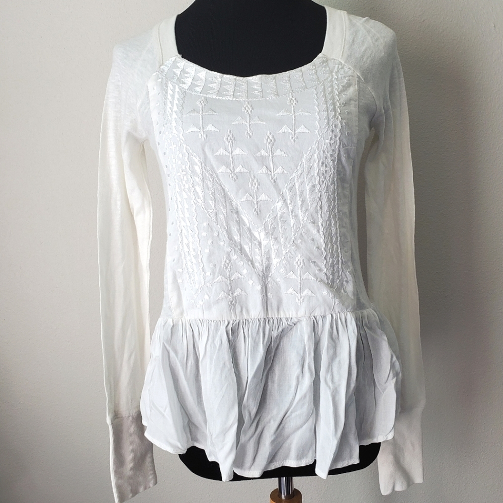 Free People Embroidered Peplum Top